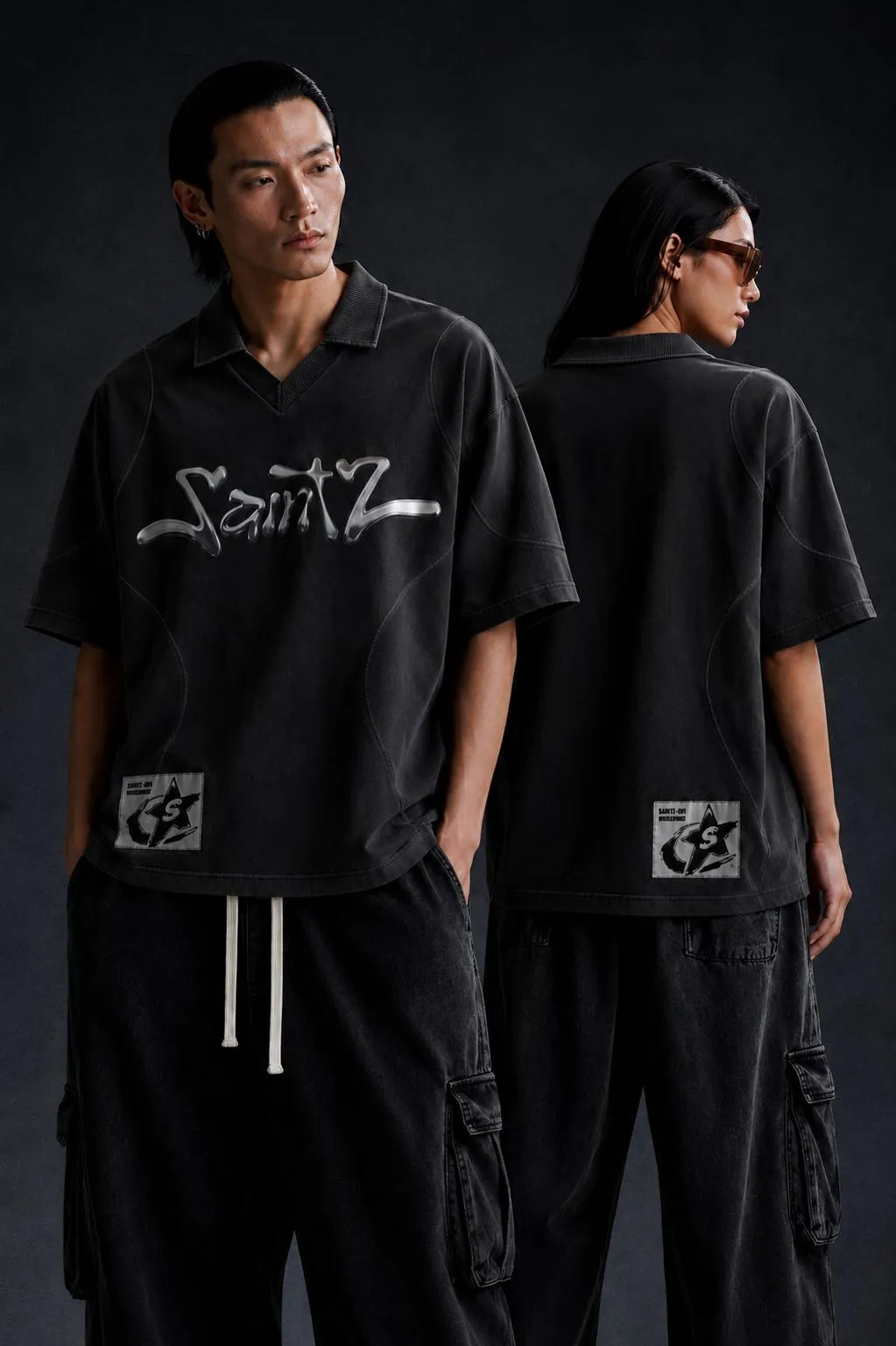 SaintZ Oversized V-Neck Washed T-Shirt β Premium Streetwear Mesh Jersey for Men & Women