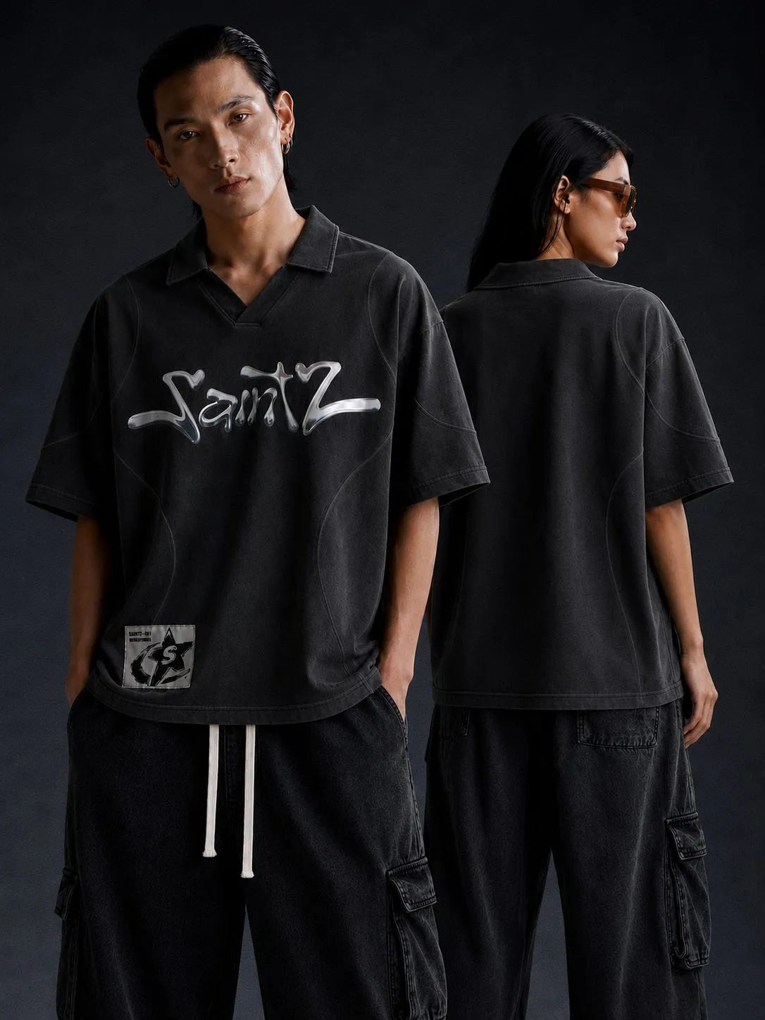 SaintZ Oversized V-Neck Washed T-Shirt – Premium Streetwear Mesh Jersey for Men & Women