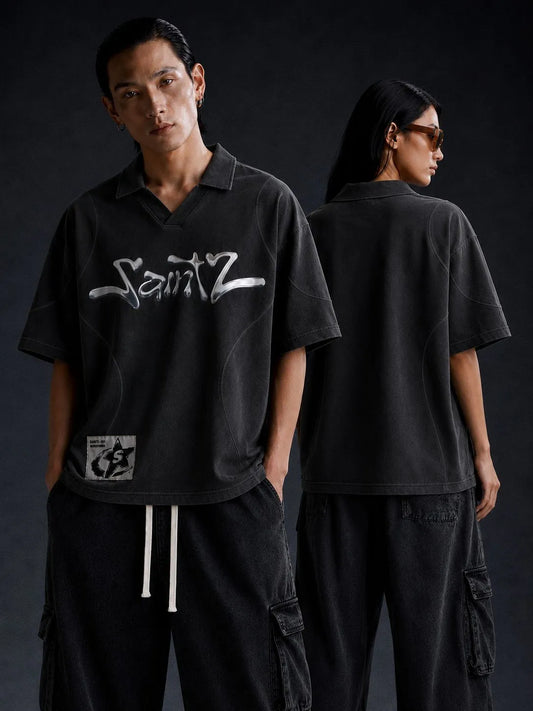 SaintZ Oversized V-Neck Washed T-Shirt – Premium Streetwear Mesh Jersey for Men & Women