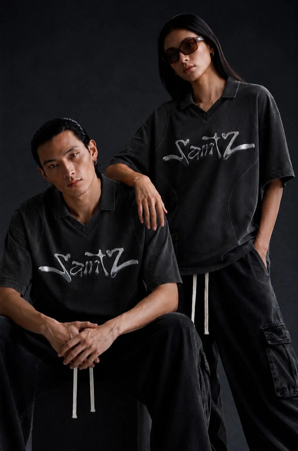 SaintZ Oversized V-Neck Washed T-Shirt – Premium Streetwear Mesh Jersey for Men & Women